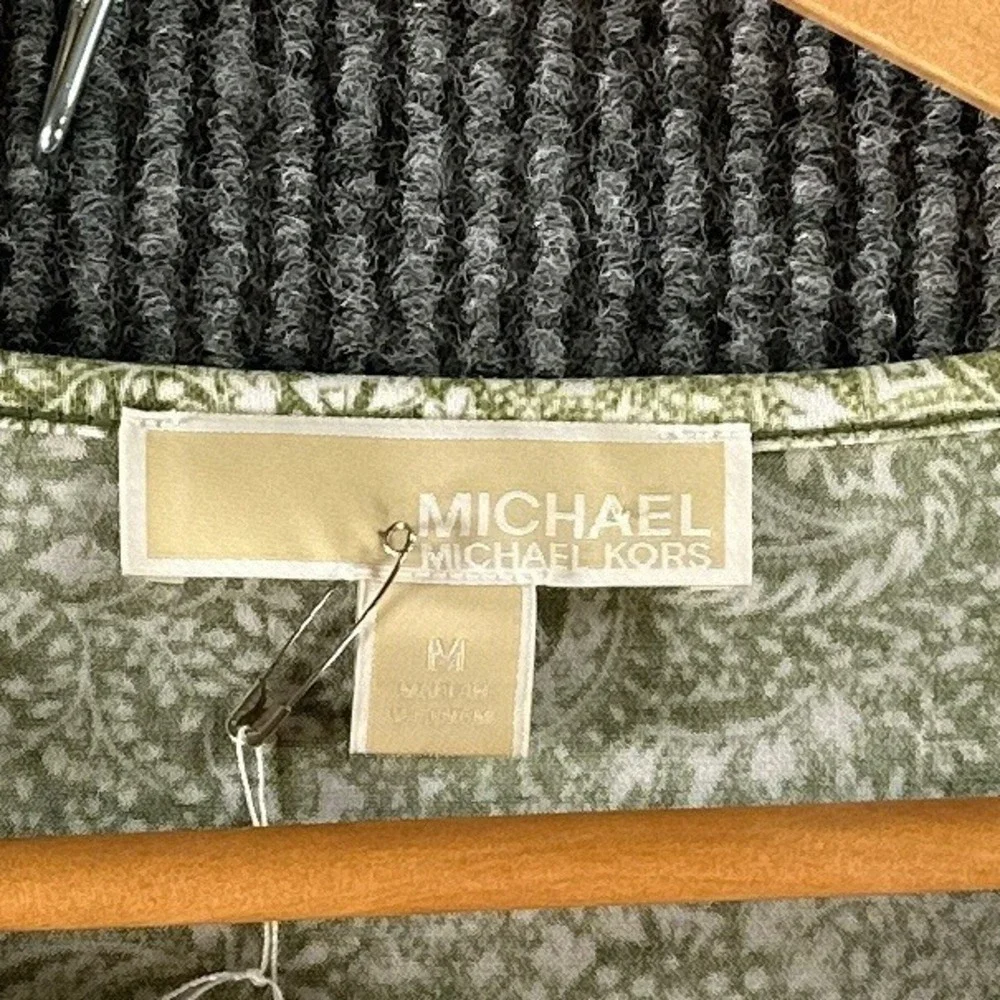 Michael Kors Womens Green Paisley Ruffle Hem Tie Waist Dress Size M Short Sleeve